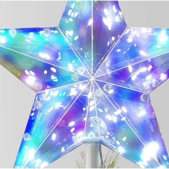 Iridescent Pre-lit Star Christmas Tree Topper w Mulitcolor Lights 12.5" Colorful - Picture 2 of 7